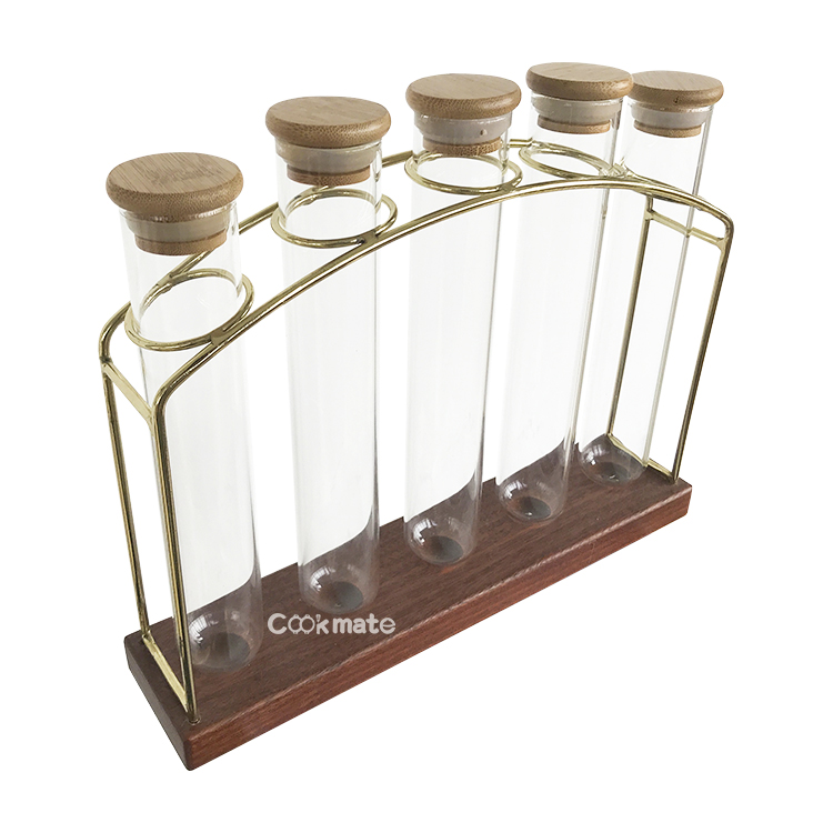 5 Holes Wood And Stainless Steel Test Tube Rack Holder Stand Lab Rack Pen Holder