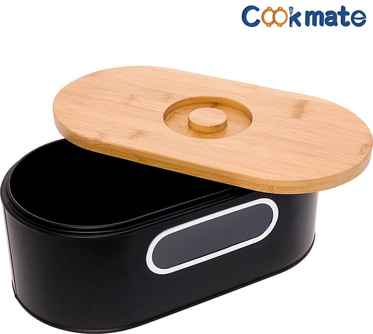 Cookmate 2-in-1 Modern Bread Box with Bamboo Cutting Board Lid Space Saving Bread Bin