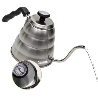 304 Stainless Steel Gooseneck Pour Over Home Brewing Tea Hand Drip Coffee Kettle with Thermometer