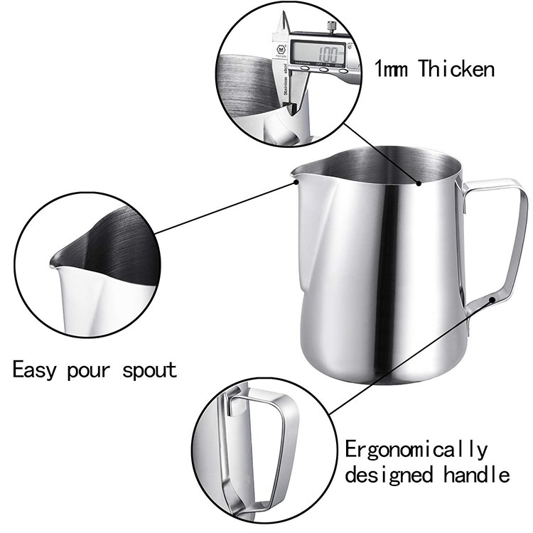 Amazon G.M.Q. Hot Sell Multi Size 304 Stainless Steel Modern Color Milk Froth Milk Jug Bottle Pitcher
