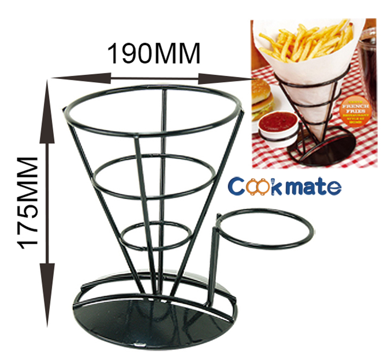 French Fries Cone & dipping Cup Holder, Classical Black Metal Diner Stand Holder French Fries