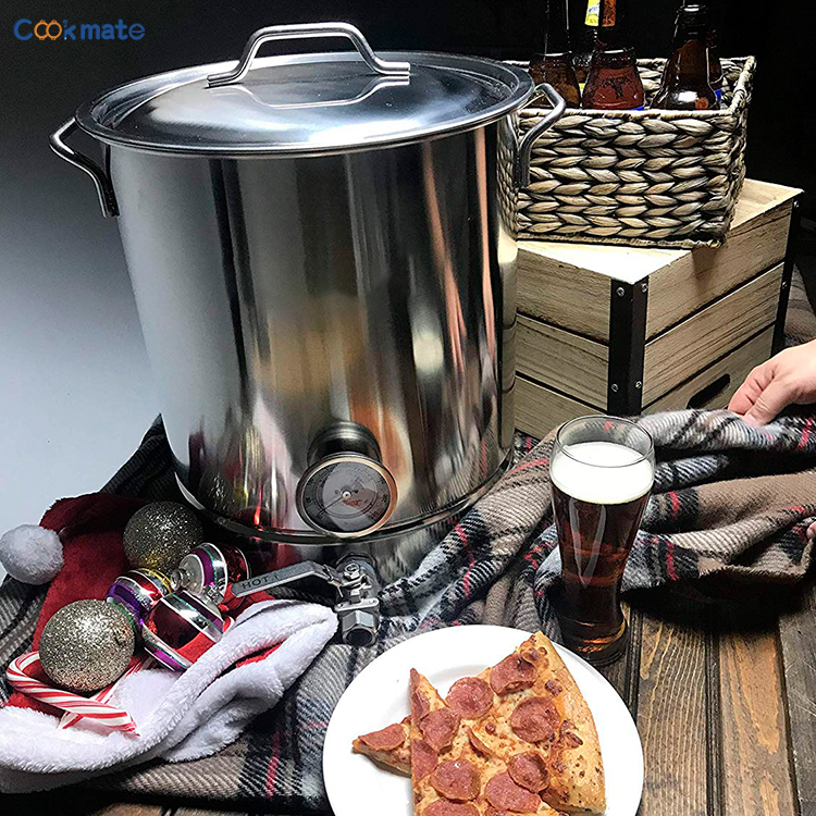 Stainless Steel Include Lid Thermometer Ball Valve Spigot Pre Drilled Ply Bottom Home Brew Kettle Bucket Beer Brewing Pot