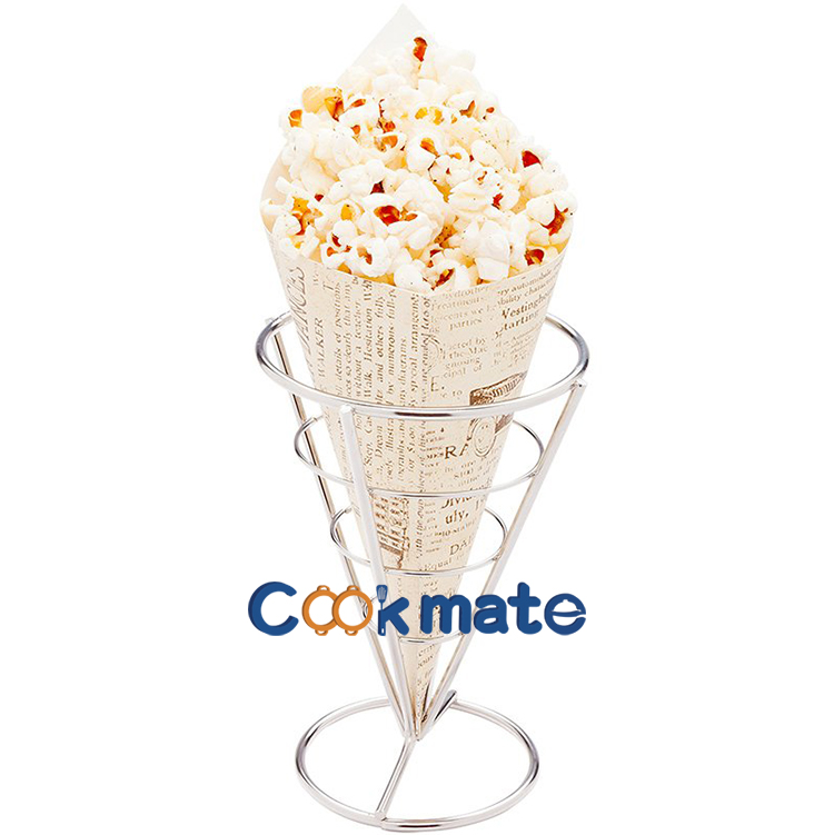 Cookmate high quality metal food grade silver no sauce holder stainless steel frenchfries single cone