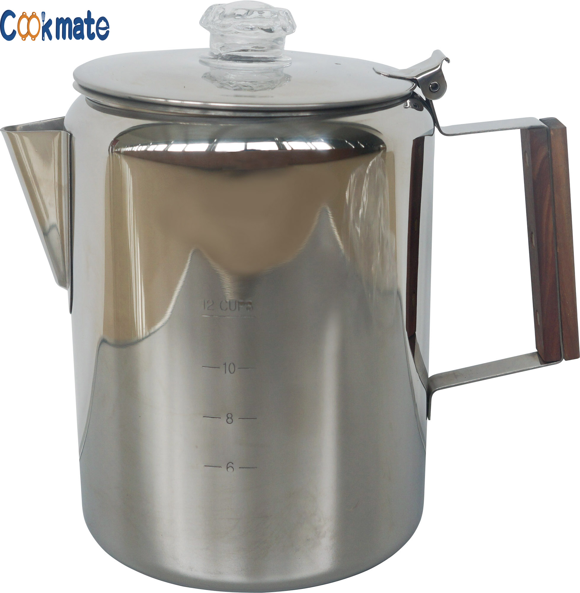 Premium Shiny Stainless Steel Coffee Pot Wooden Handle Stovetop Heating