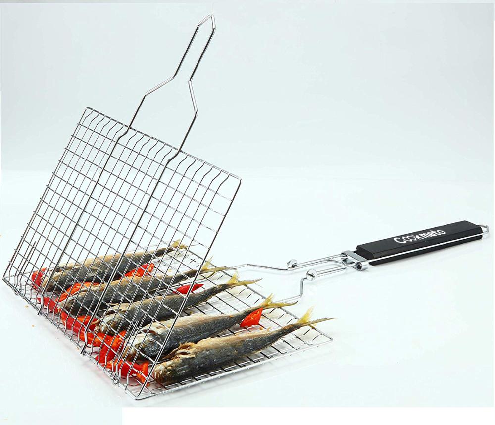 Portable Useful BBQ Tool Stainless Steel BBQ Grilling Basket with Heat Resistance Handle