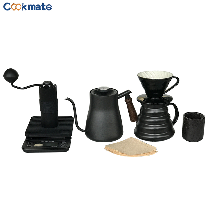 Ceramic Hand-made V60 Coffee Maker Gift Set Accessories with Timer Pour Over Kettle Server Paper Filter 
