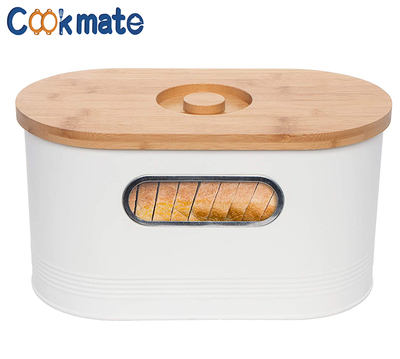 Vintage Kitchen Pastries Storage Container Stainless Steel Large 2-in-1 Modern Tall Bread Box W/Bamboo Cutting Board Lid White