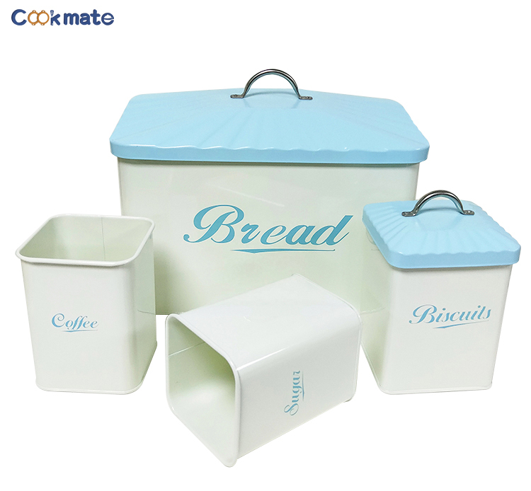 Carbon Steel Safty Countertop Space Saving Bread Bin Loaves Storage Tins And 3 Pieces Kitchen Canister Set Tight Fitting Lids
