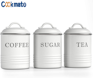 3pcs Canister Set Spice Jar Vintage Tea Coffee Sugar Galvanized Metal Kitchen Canisters Sets With Lids