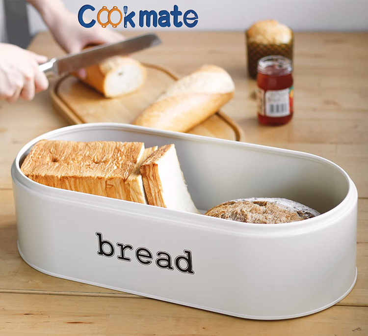 Modern Bread Box Pastries Storage Container with Bamboo Cutting Board Lid Space Saving Bin for Kitchen Counter White