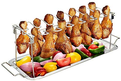 Stainless Steel Chicken Leg&Wing Rack Roaster Stand for Chicken Legs, Wings, Drumstick with Drip Tray for Smoker Grill or Oven
